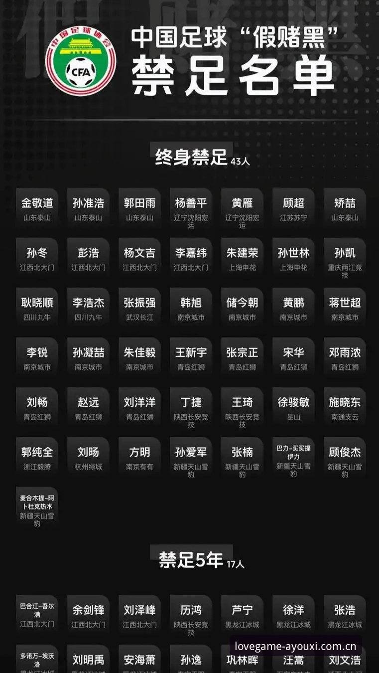 爱游戏正版下载 3个关键变化:足协第三批禁足名单出炉,65人被罚终身或5年禁赛